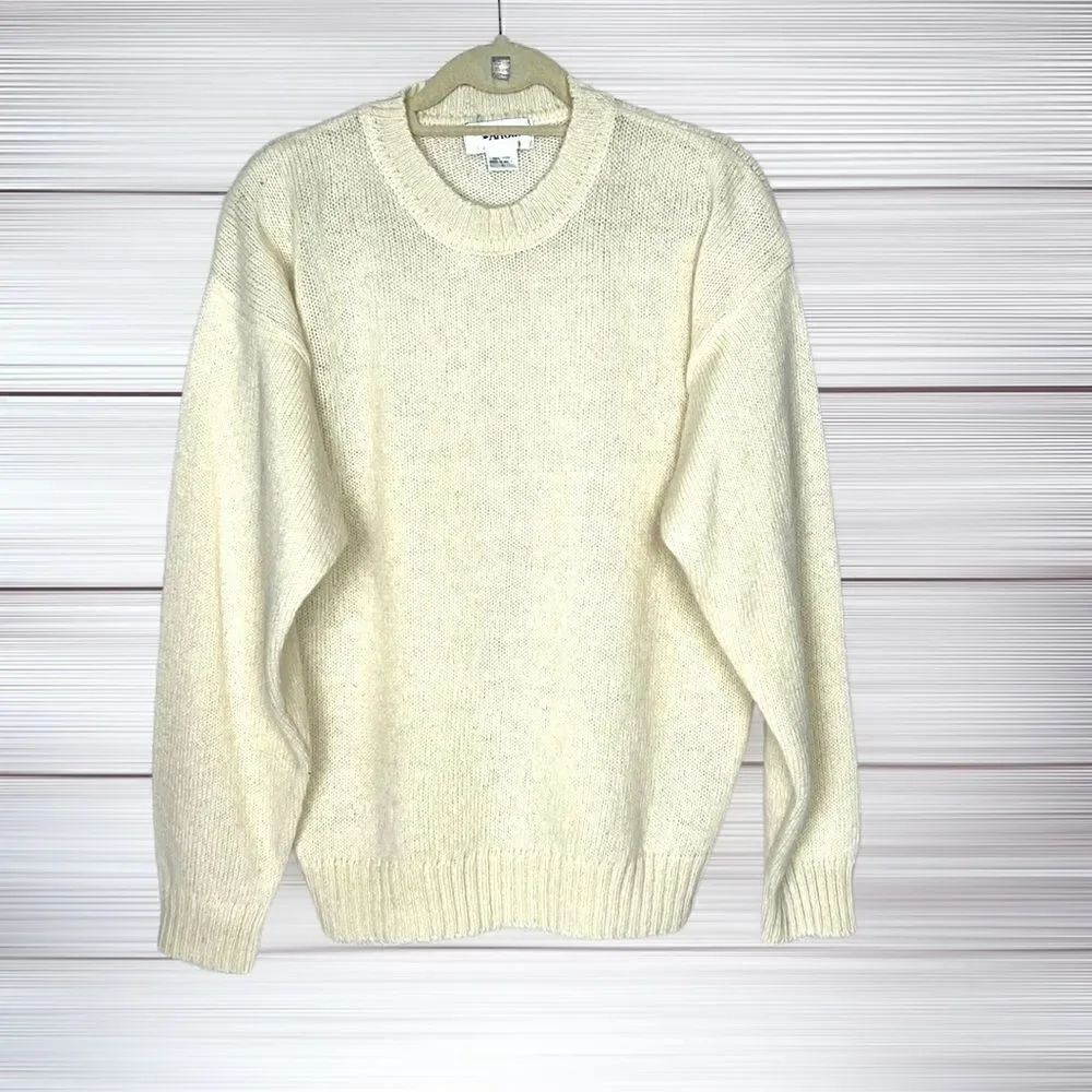 NWOT Vintage ARROW 100% Wool Cream Crew Neck Drop Shoulder Sweater L